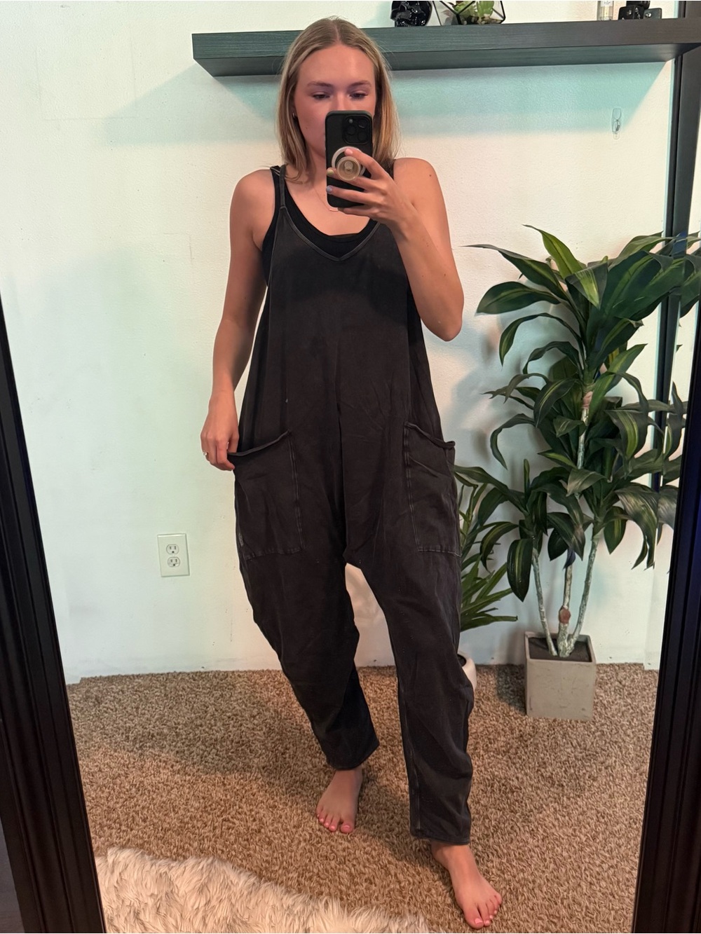 Free People Black Sleeveless Relaxed Cotton Jumpsuit